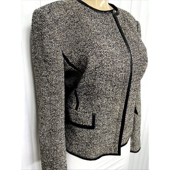 BOSS HUGO BOSS Jasila Jacket Blazer Tweed Zip Front Flap Pockets Lined Wool 12 L - Picture 3 of 7